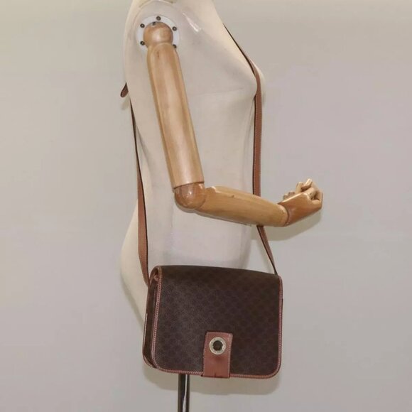 CELINE Macadam Canvas Shoulder Bag PVC Leather Brown Gold Auth KD054 - Picture 3 of 16